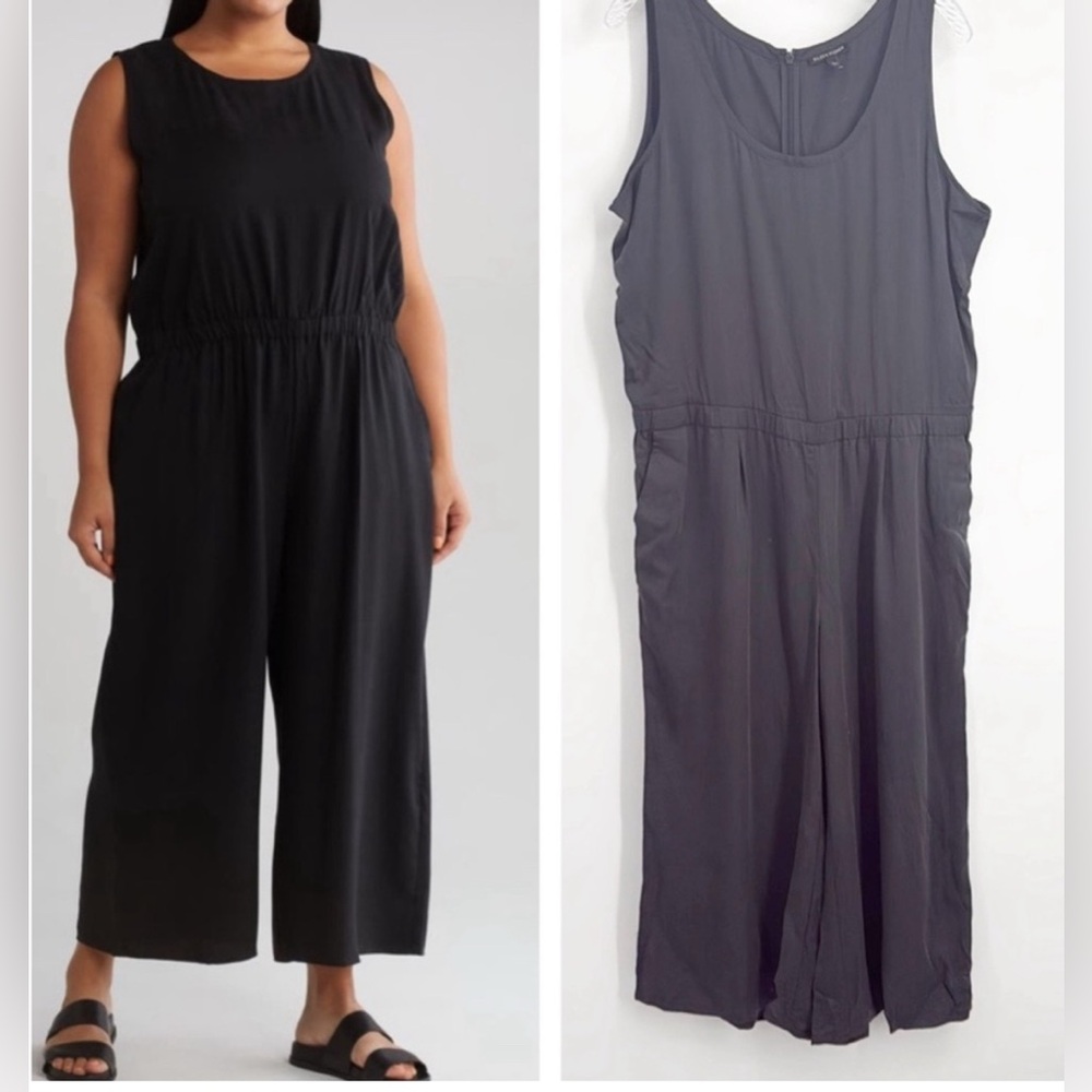 Eileen Fisher Sleeveless Tencel Jumpsuit Size L Graphite Quiet Luxury Classic
